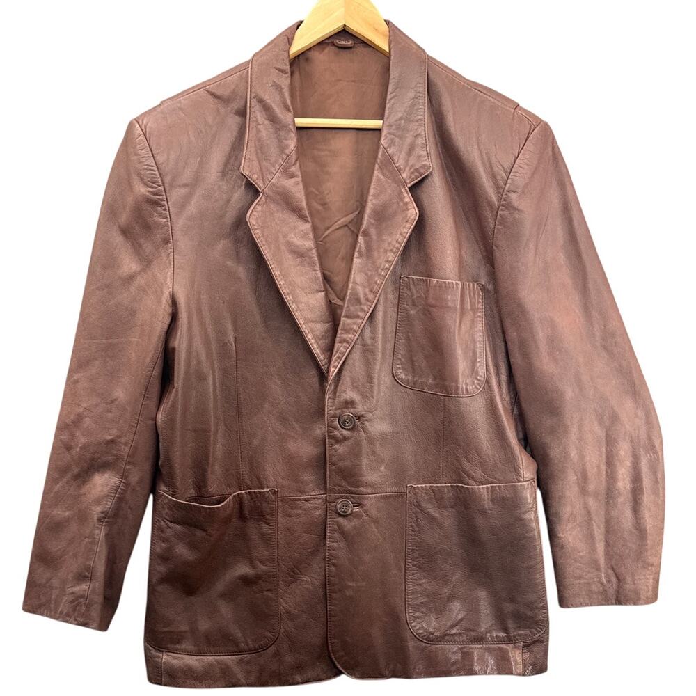 Midwest International Vintage Brown Leather 2 Button Sport Coat Blazer Men 40 R